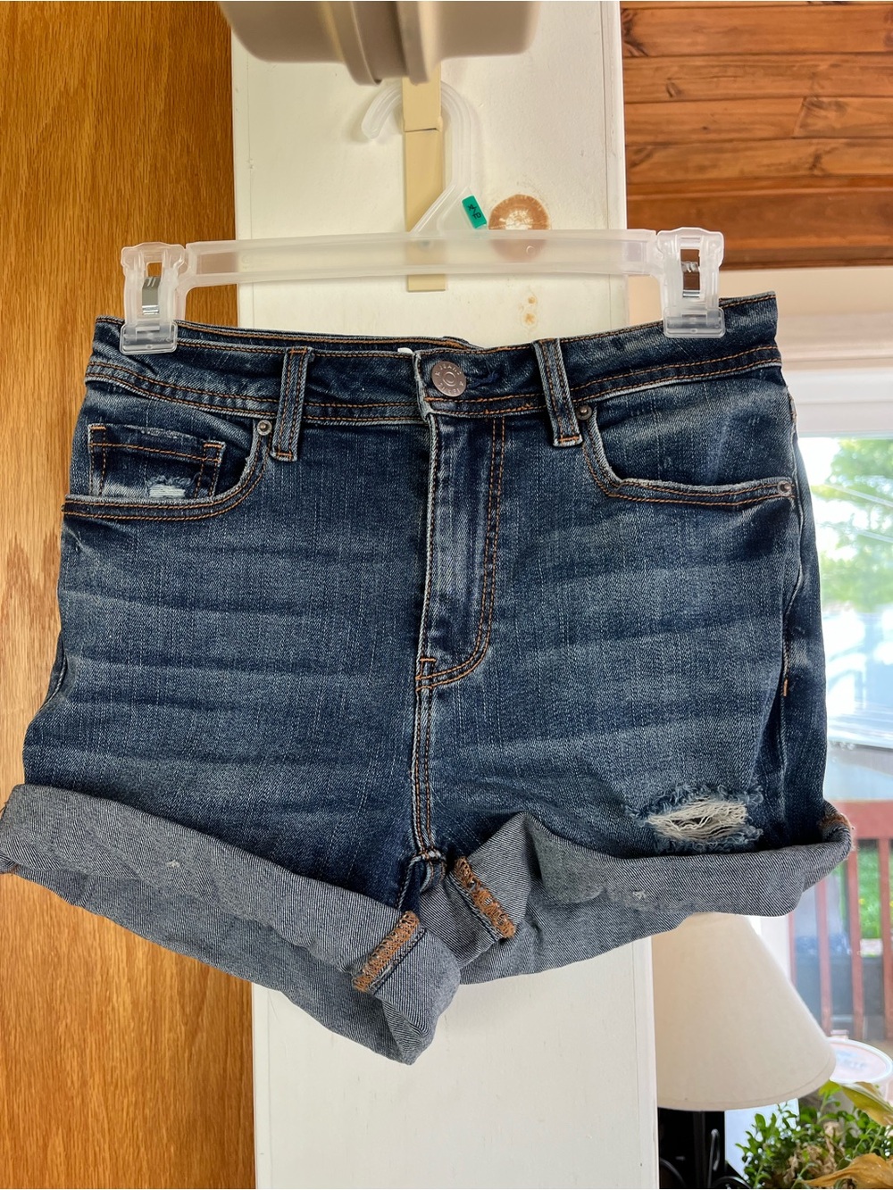 Dark Wash Rolled Cuff Distressed Denim Shorts